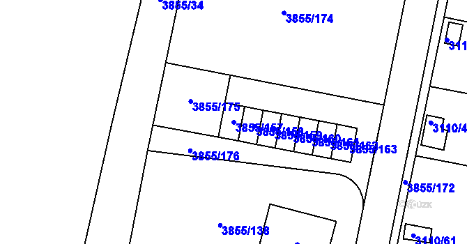 Parcela st. 3855/157 v KÚ Louny, Katastrální mapa