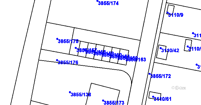 Parcela st. 3855/160 v KÚ Louny, Katastrální mapa