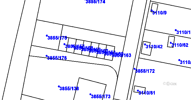 Parcela st. 3855/161 v KÚ Louny, Katastrální mapa