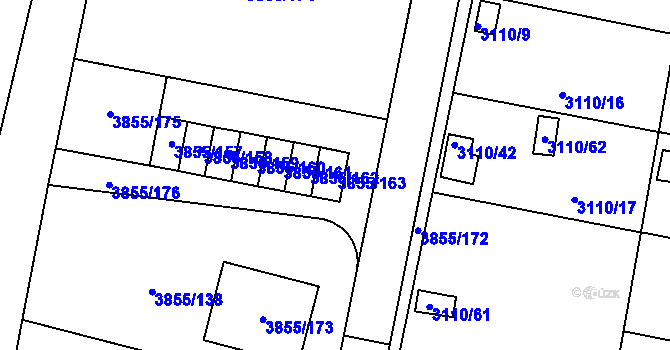 Parcela st. 3855/163 v KÚ Louny, Katastrální mapa
