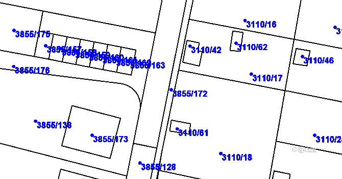 Parcela st. 3855/172 v KÚ Louny, Katastrální mapa