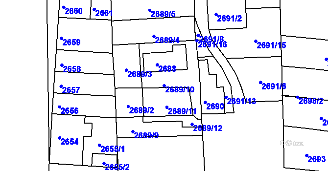 Parcela st. 2689/10 v KÚ Louny, Katastrální mapa