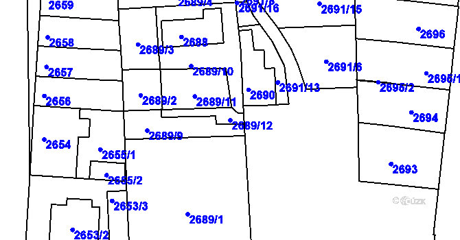 Parcela st. 2689/12 v KÚ Louny, Katastrální mapa