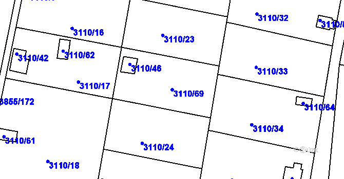 Parcela st. 3110/69 v KÚ Louny, Katastrální mapa