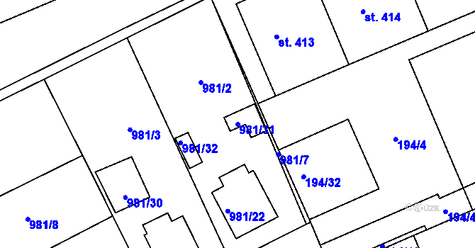 Parcela st. 981/31 v KÚ Louny, Katastrální mapa