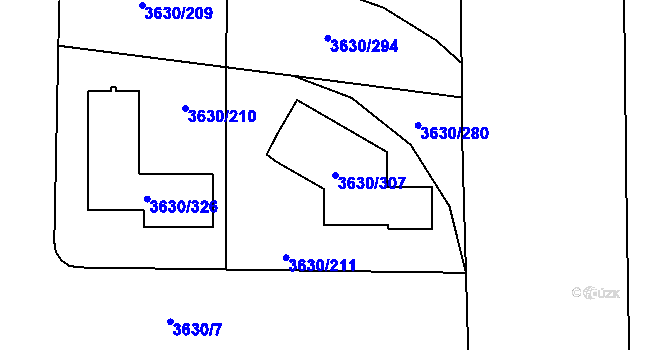 Parcela st. 3630/307 v KÚ Louny, Katastrální mapa