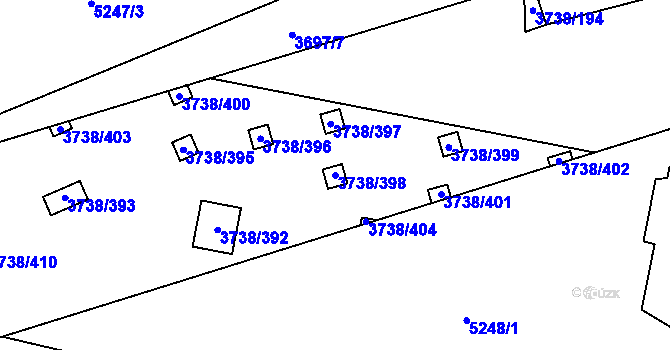 Parcela st. 3738/398 v KÚ Louny, Katastrální mapa