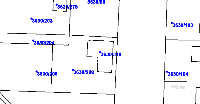 Parcela st. 3630/310 v KÚ Louny, Katastrální mapa