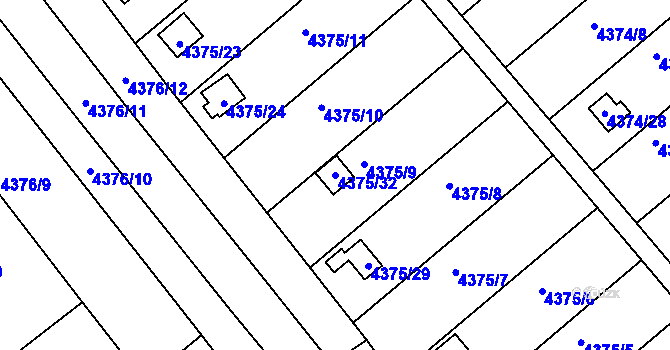 Parcela st. 4375/32 v KÚ Louny, Katastrální mapa