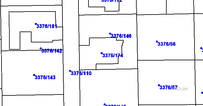 Parcela st. 3376/174 v KÚ Louny, Katastrální mapa
