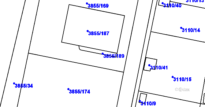 Parcela st. 3855/189 v KÚ Louny, Katastrální mapa