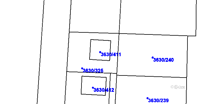 Parcela st. 3630/411 v KÚ Louny, Katastrální mapa