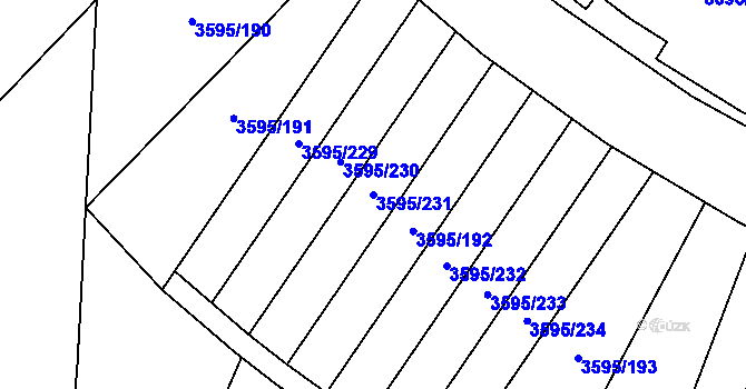 Parcela st. 3595/231 v KÚ Louny, Katastrální mapa