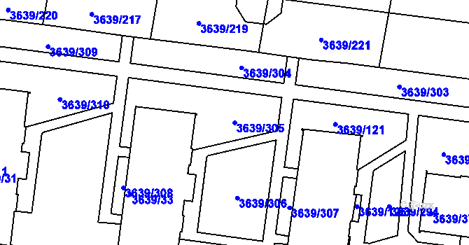 Parcela st. 3639/305 v KÚ Louny, Katastrální mapa