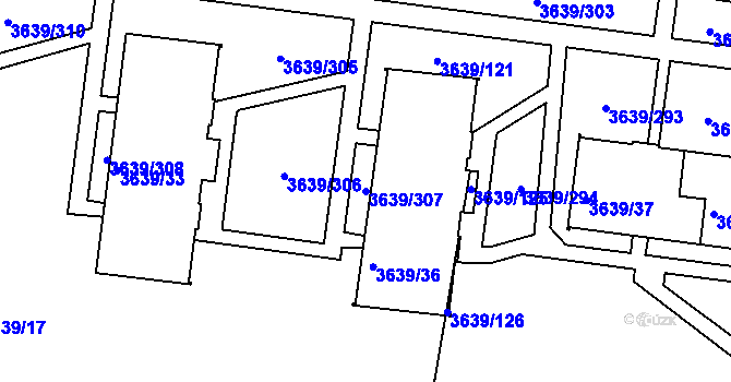 Parcela st. 3639/307 v KÚ Louny, Katastrální mapa
