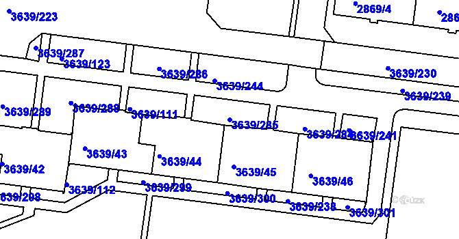 Parcela st. 3639/285 v KÚ Louny, Katastrální mapa