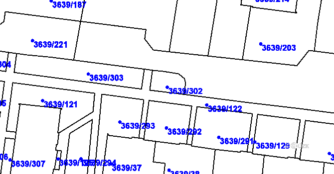 Parcela st. 3639/302 v KÚ Louny, Katastrální mapa