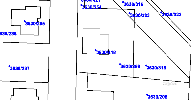 Parcela st. 3630/418 v KÚ Louny, Katastrální mapa