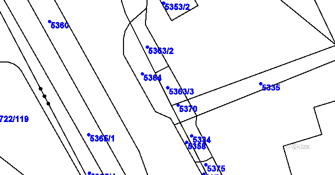 Parcela st. 5363/3 v KÚ Louny, Katastrální mapa