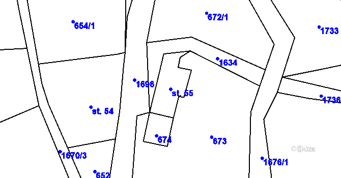 Parcela st. 55 v KÚ Loužnice, Katastrální mapa