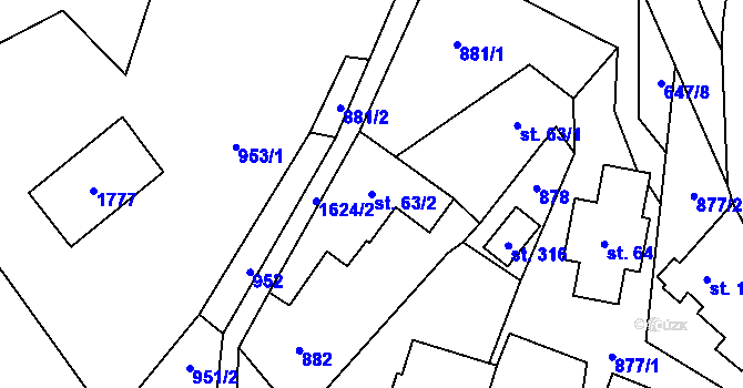 Parcela st. 63/2 v KÚ Loužnice, Katastrální mapa