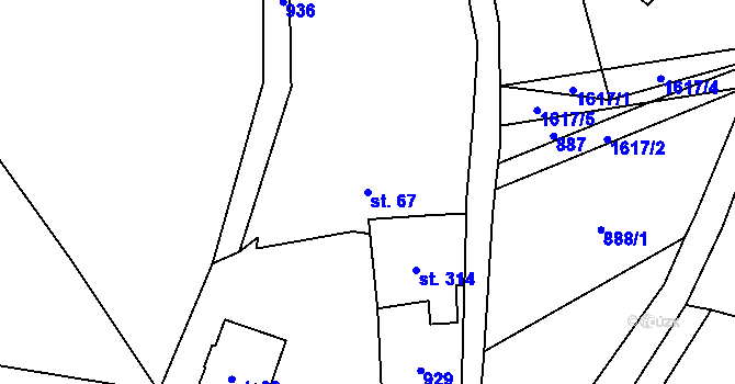 Parcela st. 67 v KÚ Loužnice, Katastrální mapa