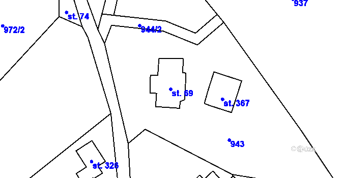 Parcela st. 69 v KÚ Loužnice, Katastrální mapa