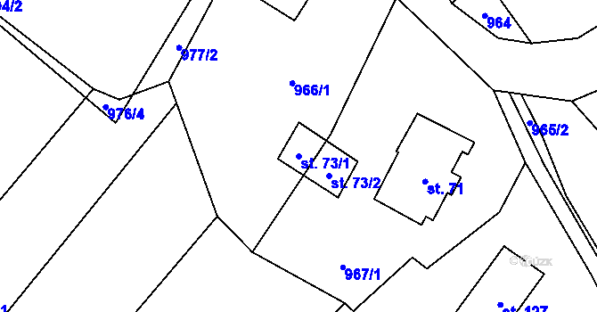 Parcela st. 73/1 v KÚ Loužnice, Katastrální mapa