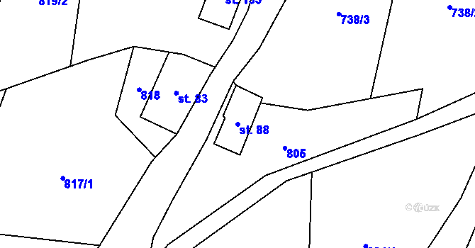 Parcela st. 88 v KÚ Loužnice, Katastrální mapa