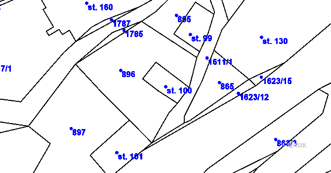 Parcela st. 100 v KÚ Loužnice, Katastrální mapa