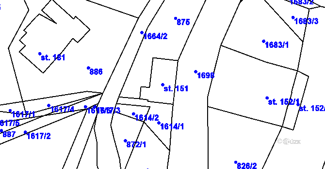 Parcela st. 151 v KÚ Loužnice, Katastrální mapa
