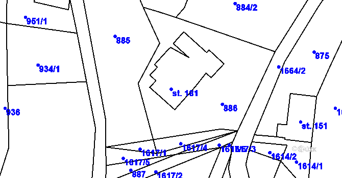 Parcela st. 181 v KÚ Loužnice, Katastrální mapa