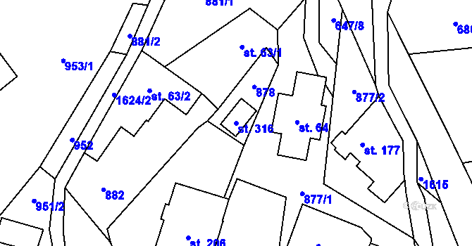 Parcela st. 316 v KÚ Loužnice, Katastrální mapa