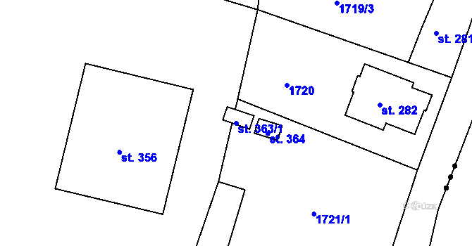 Parcela st. 363/1 v KÚ Loužnice, Katastrální mapa