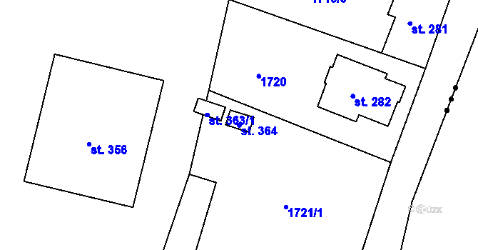 Parcela st. 364 v KÚ Loužnice, Katastrální mapa