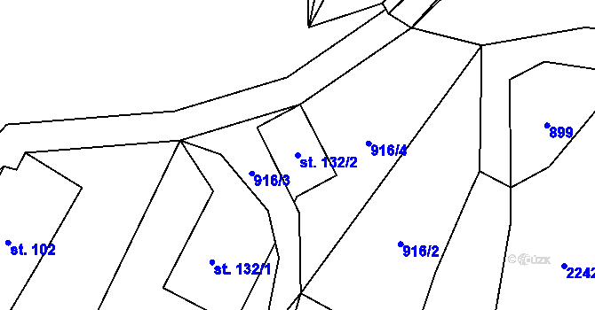 Parcela st. 132/2 v KÚ Loužnice, Katastrální mapa