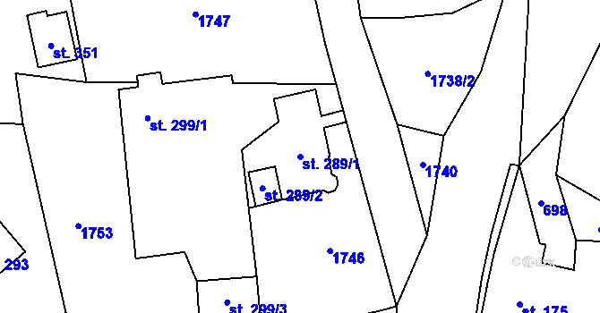 Parcela st. 289/1 v KÚ Loužnice, Katastrální mapa