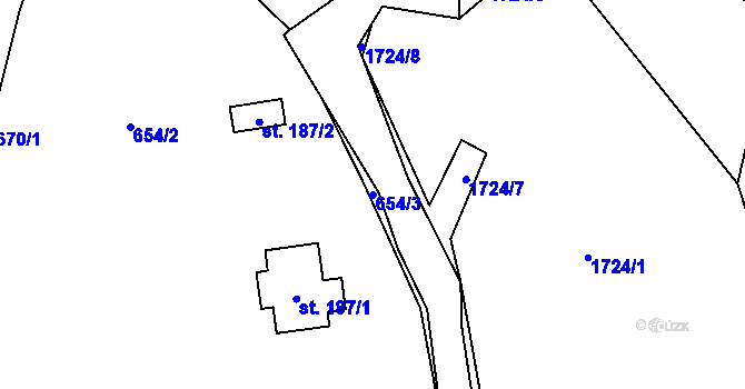 Parcela st. 654/3 v KÚ Loužnice, Katastrální mapa