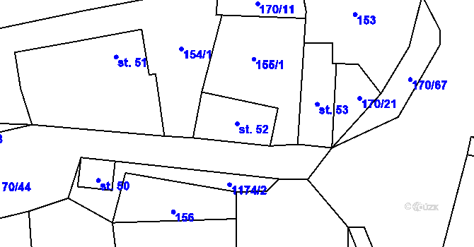 Parcela st. 52 v KÚ Bližanovy, Katastrální mapa