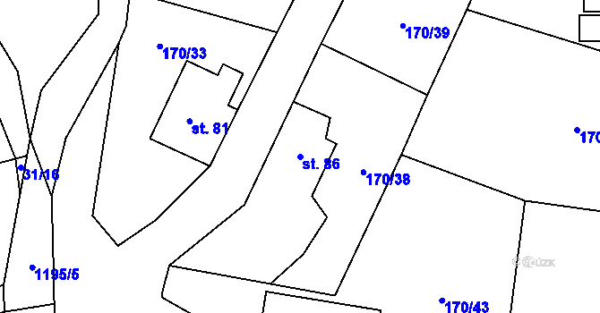 Parcela st. 86 v KÚ Bližanovy, Katastrální mapa