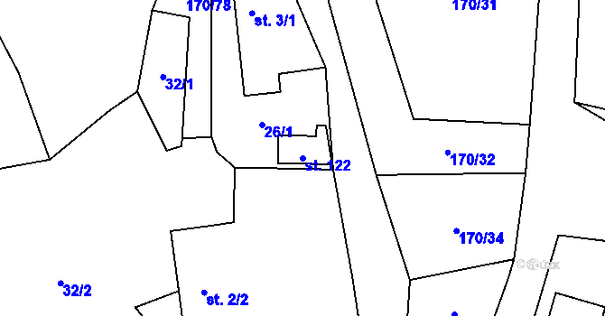 Parcela st. 122 v KÚ Bližanovy, Katastrální mapa