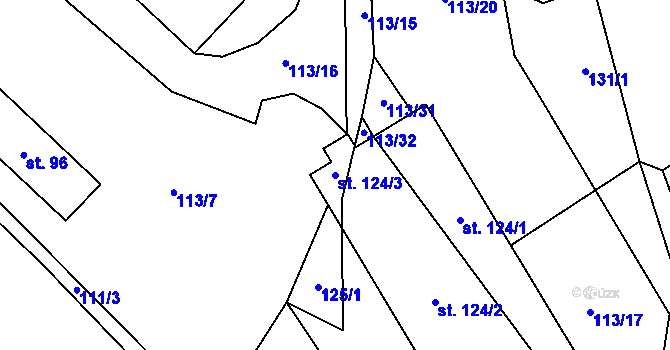 Parcela st. 124/3 v KÚ Bližanovy, Katastrální mapa