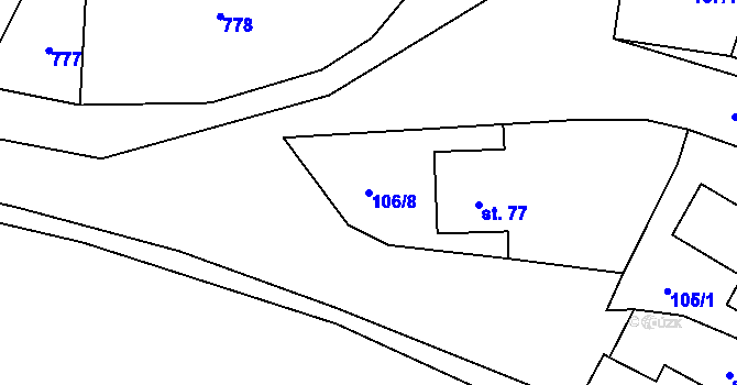 Parcela st. 106/8 v KÚ Bližanovy, Katastrální mapa