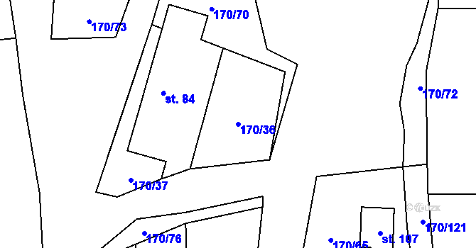 Parcela st. 170/36 v KÚ Bližanovy, Katastrální mapa