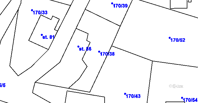 Parcela st. 170/38 v KÚ Bližanovy, Katastrální mapa