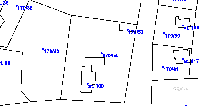 Parcela st. 170/54 v KÚ Bližanovy, Katastrální mapa