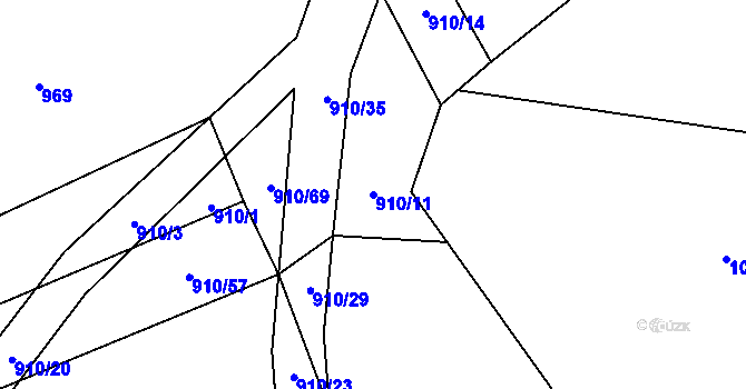 Parcela st. 910/11 v KÚ Bližanovy, Katastrální mapa