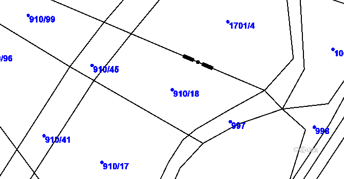 Parcela st. 910/18 v KÚ Bližanovy, Katastrální mapa