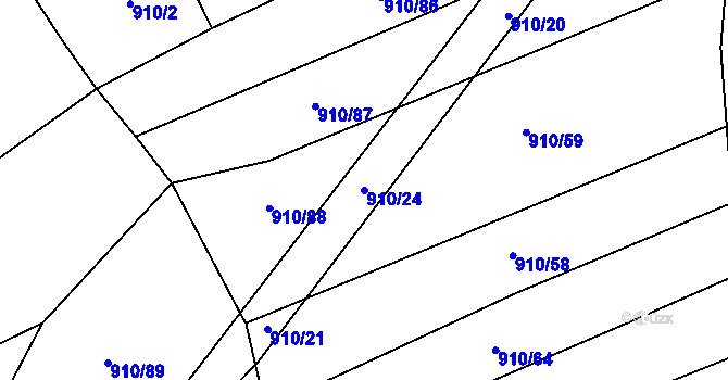 Parcela st. 910/24 v KÚ Bližanovy, Katastrální mapa