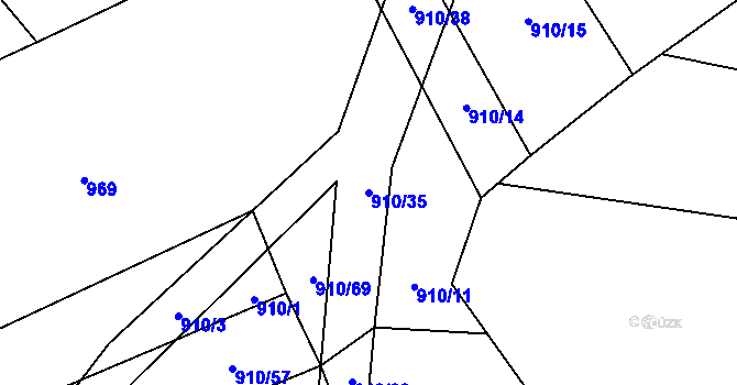 Parcela st. 910/35 v KÚ Bližanovy, Katastrální mapa